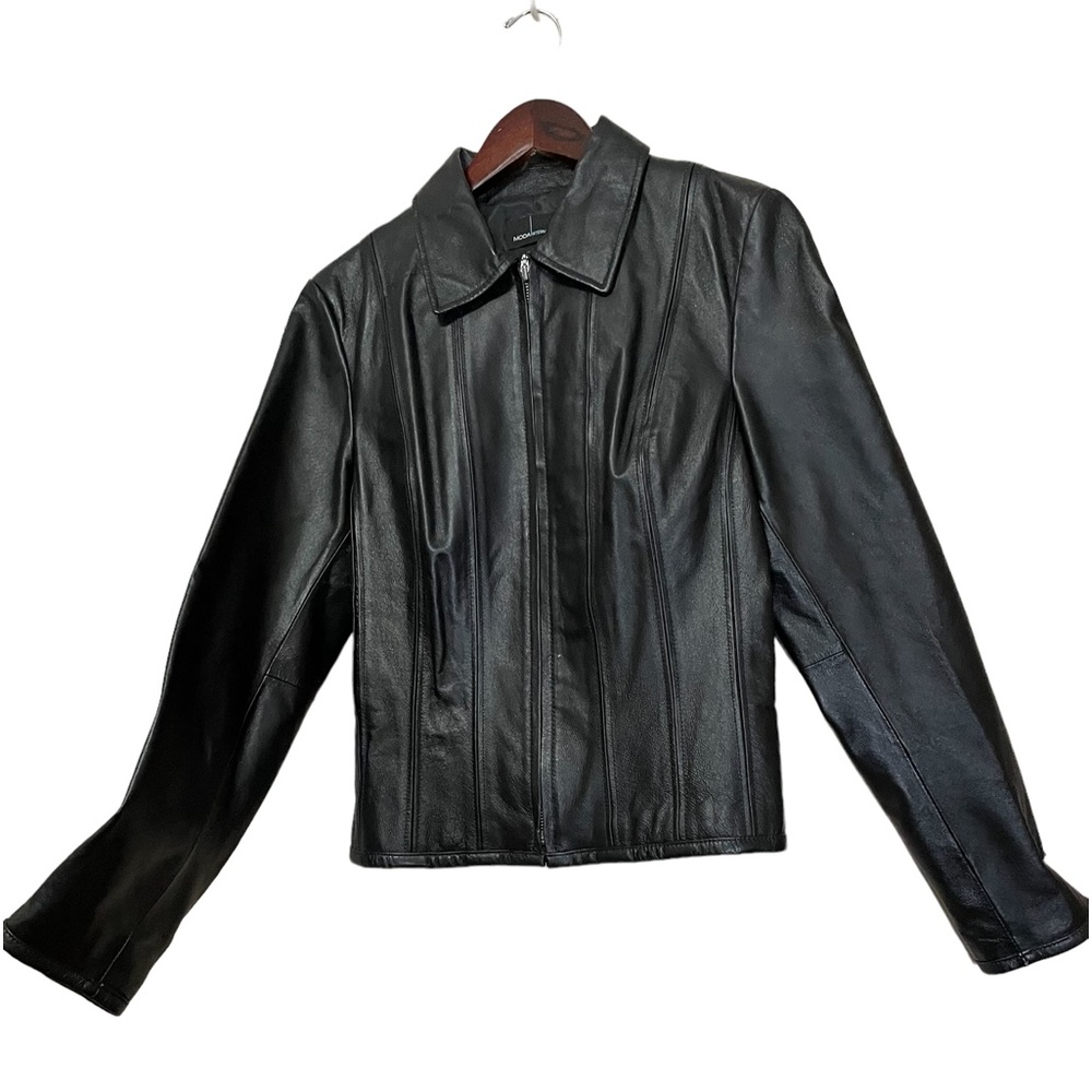 MODA International Women Black Leather Jacket size Medium